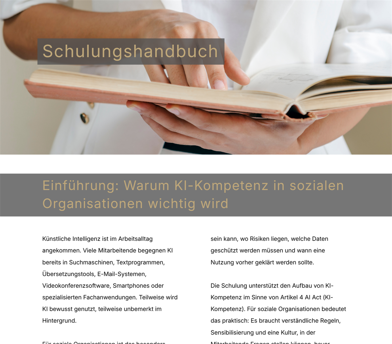 Schulungshandbuch zur KI-Kompetenz für soziale Organisationen als Vorschau der Mitarbeiterschulung KI